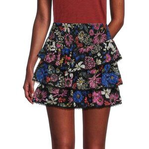Spring & Mercer Colorful Floral Smocked Tiered Ruffle Skirt L Large NEW